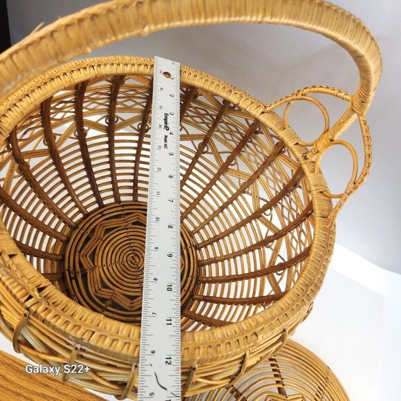 Handwoven Lidded Wicker Basket/Rattan Decorative Storage  - Boho Chic  Handcraft - Picture 6 of 15